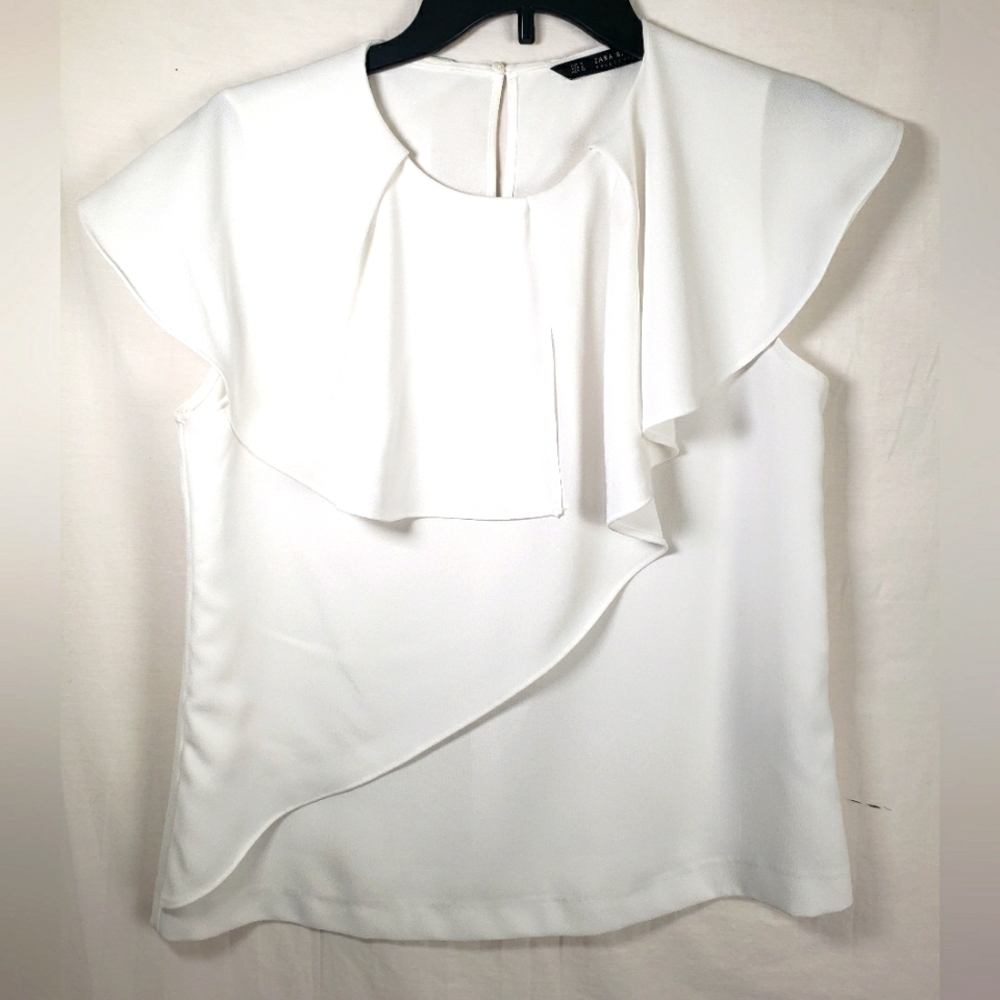 Zara Basic White Collared Shirt Sz M